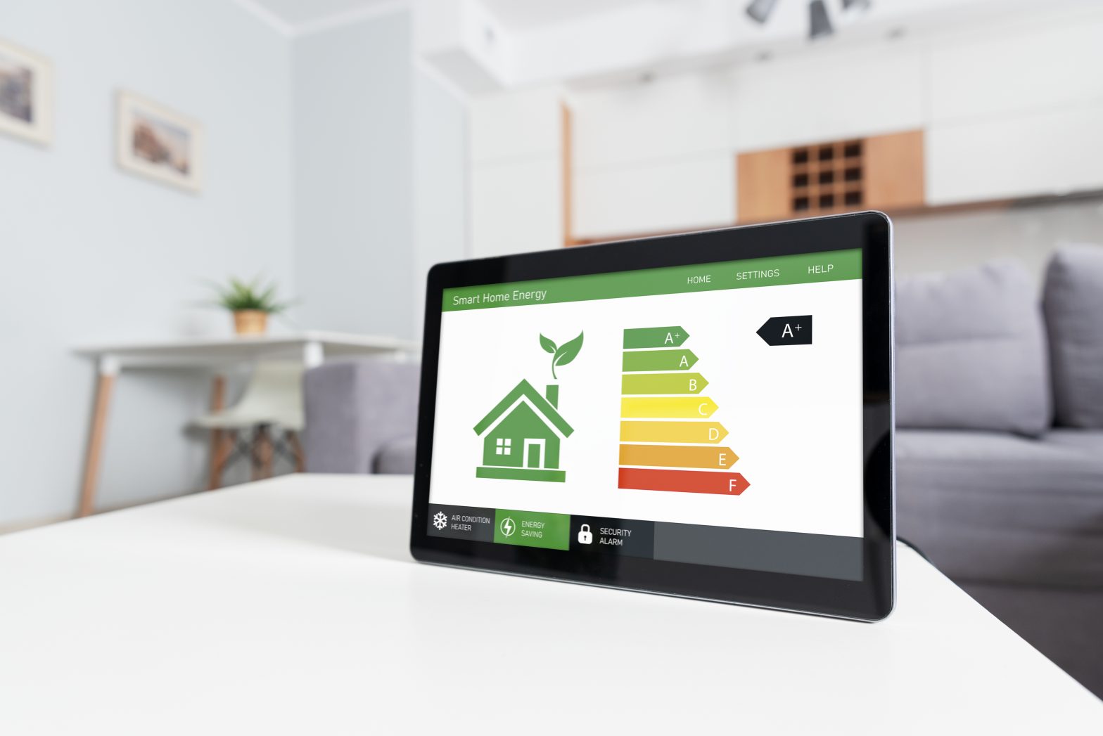 Energy efficiency mobile app on screen.