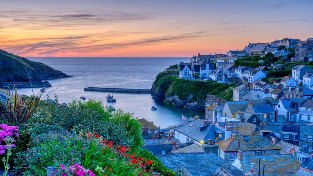 Port Isaac, UK - July 11, 2020: Summer sunset over Port Isaac, North Cornwall, UK