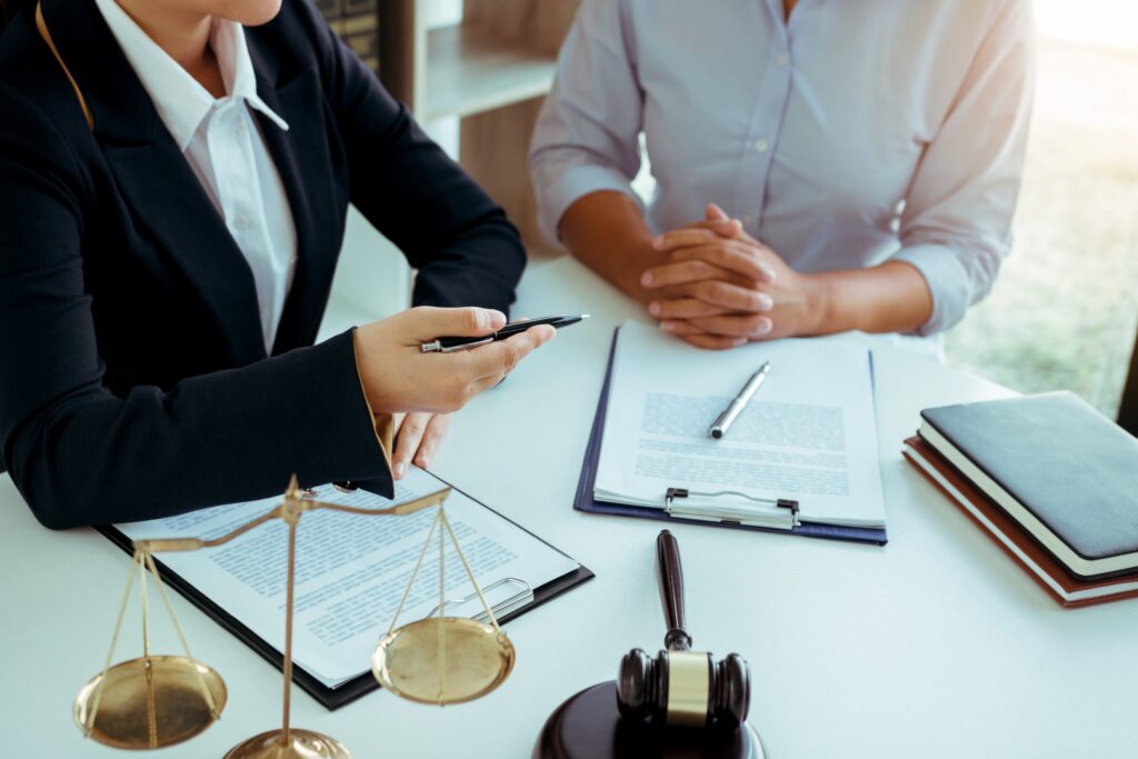 Business lawyer is currently counseling the client's trial at the lawyer office.