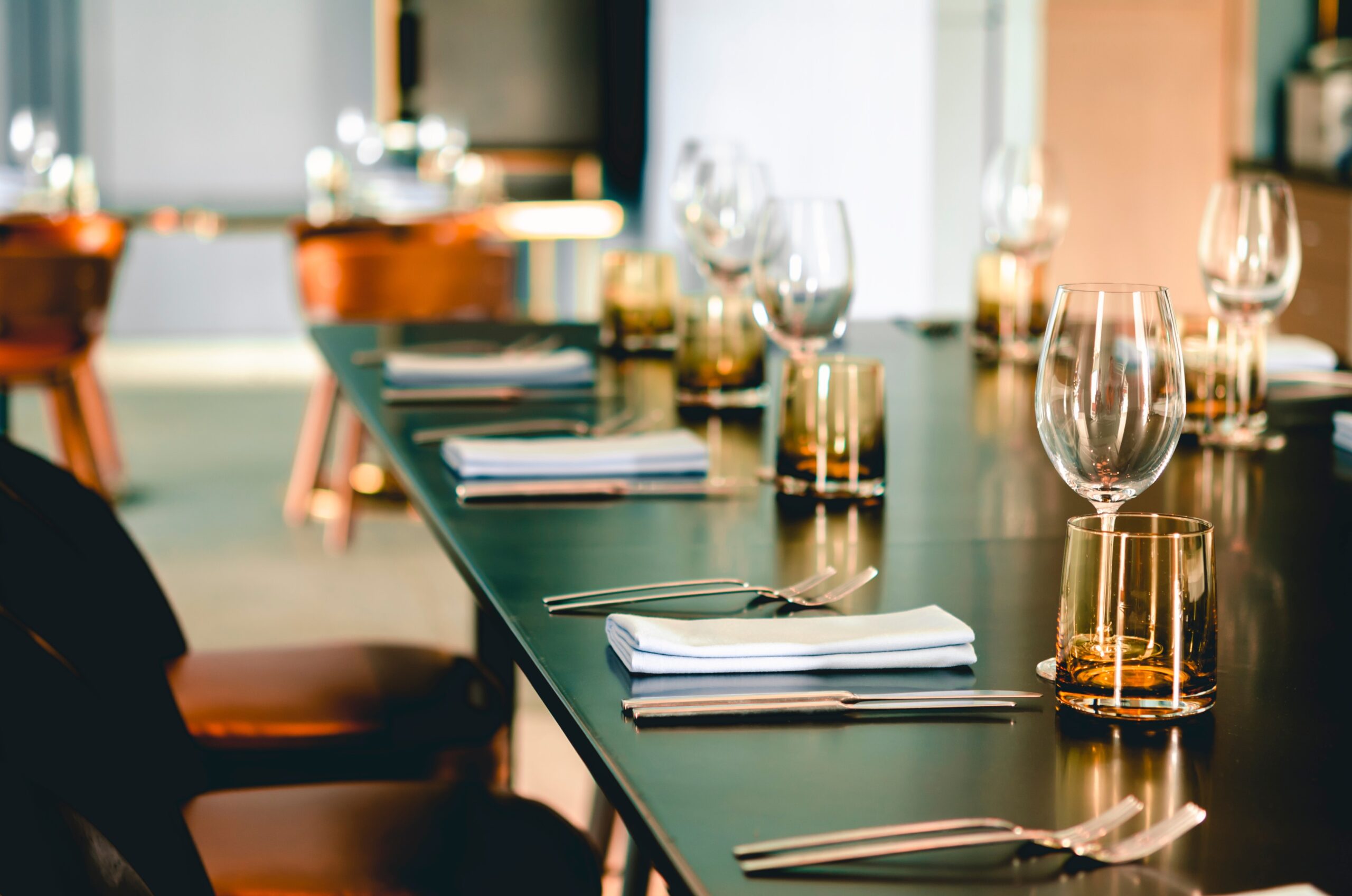 Restaurant with glasses on table