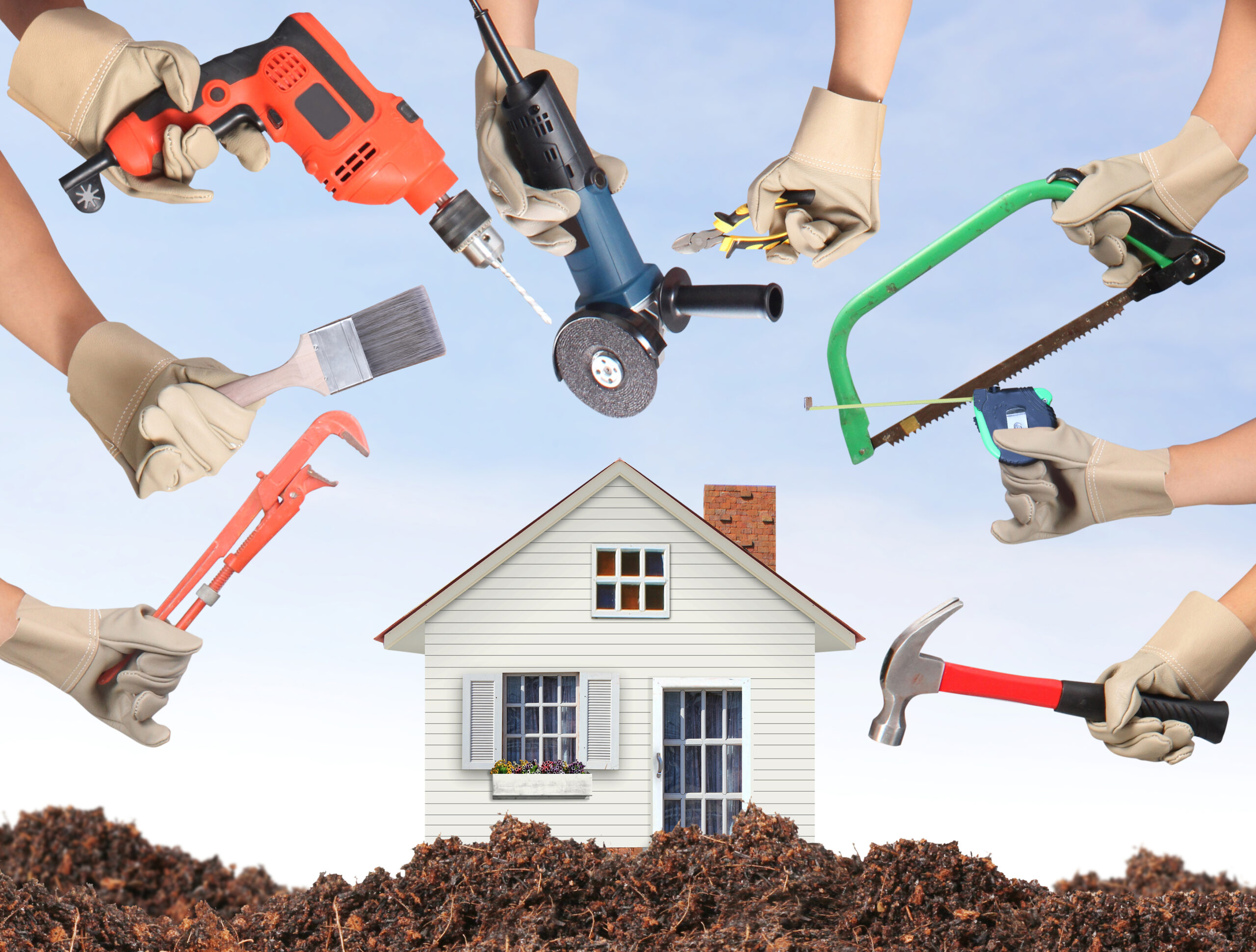 Selection of tools in the shape of a house