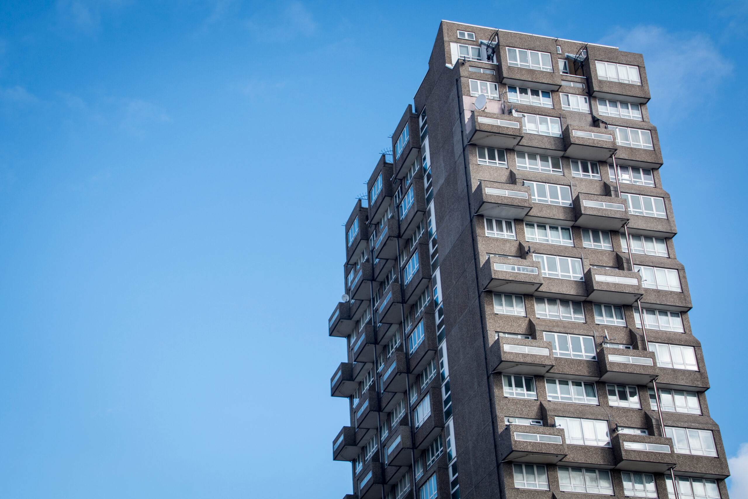 Typical 1970s style concrete brutalist council flats in south west London