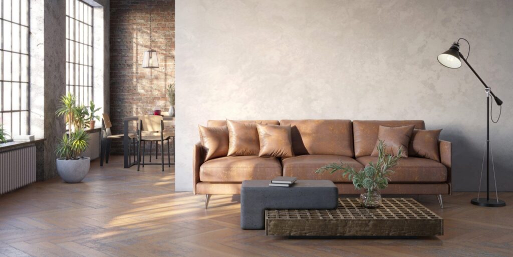 Industrial grunge interior with old brick walls. Loft style, interior mockup, 3d render