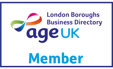 Member badge for London Boroughs Business Directory featuring the age UK logo and'Member' text.