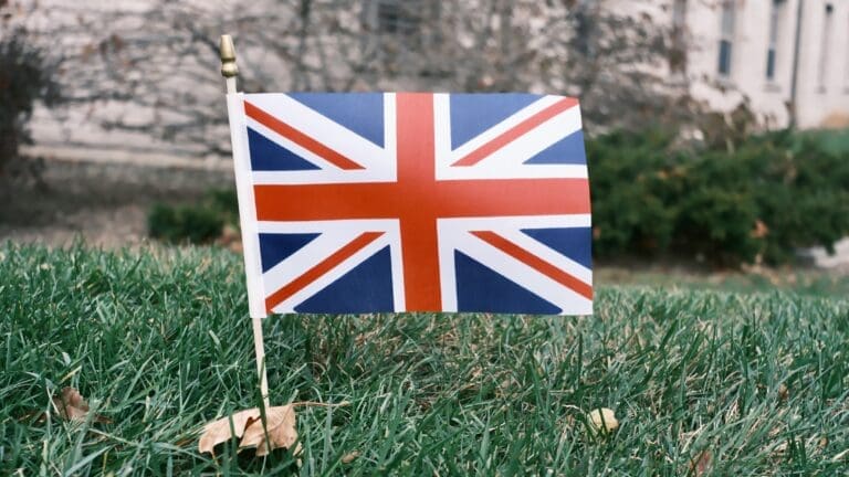 British flag planted in grass