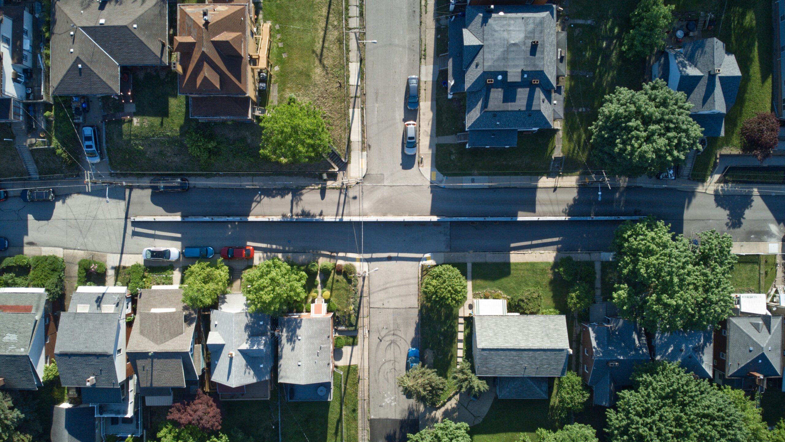 Aerial shot of neighbourhood from above