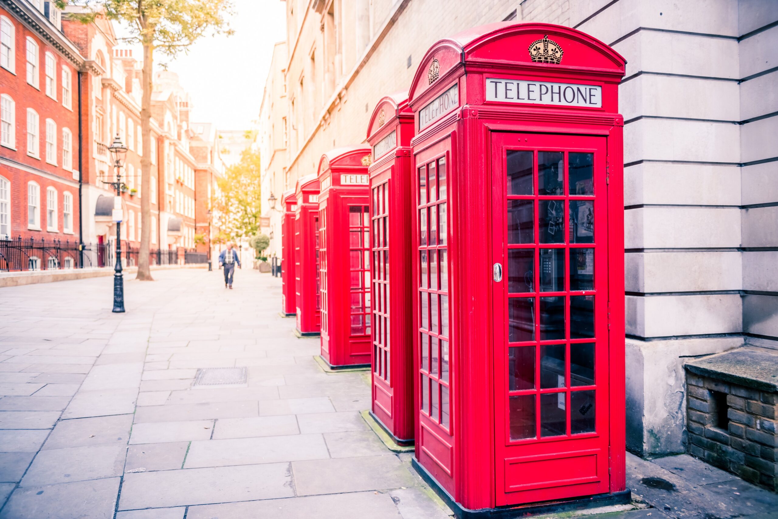 Traditional telephone boxes in London, UK